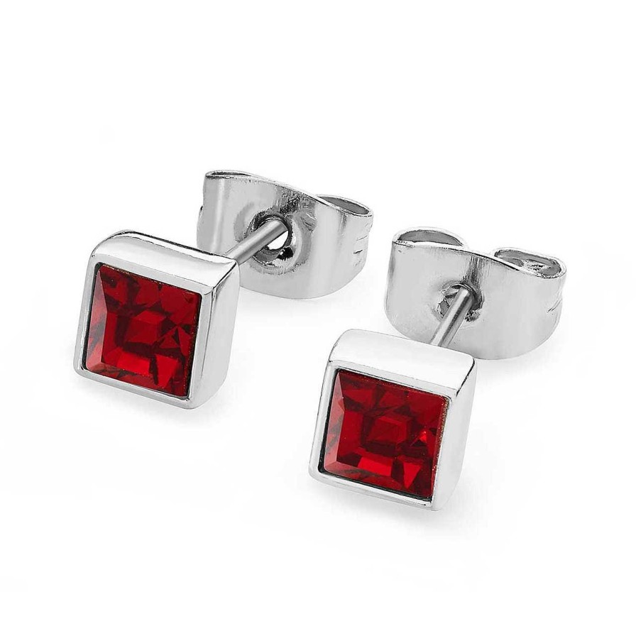 Jewellery Tipperary Crystal | July - Silver Square Birthstone Earrings - Ruby Crystal