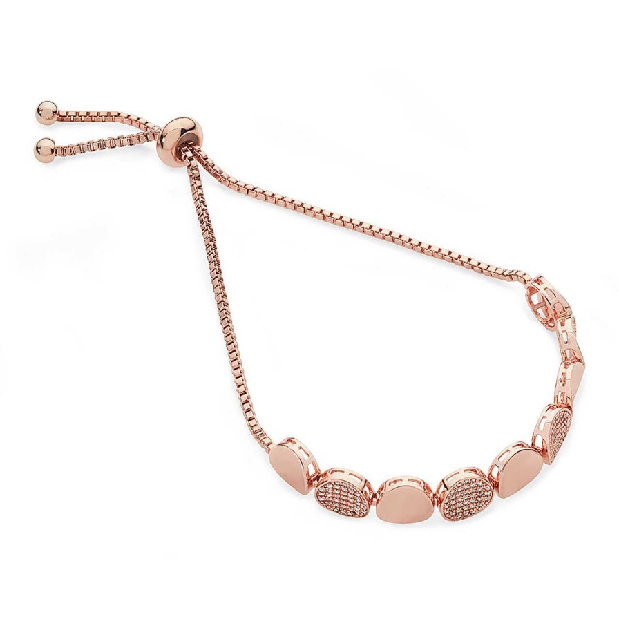 Jewellery Tipperary Crystal | Plain & Pave Pebble Bracelet - Rose Gold