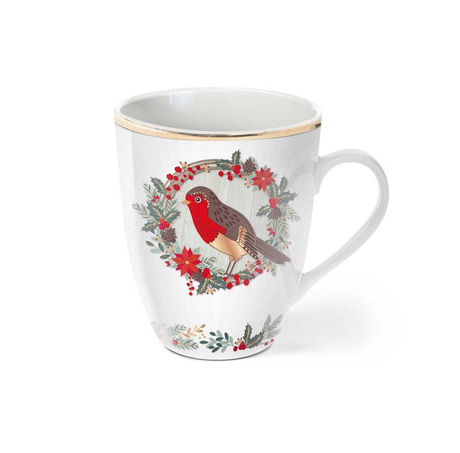 Homeware Tipperary Crystal Mugs | Birdy Set Of 4 Christmas Robin Mugs