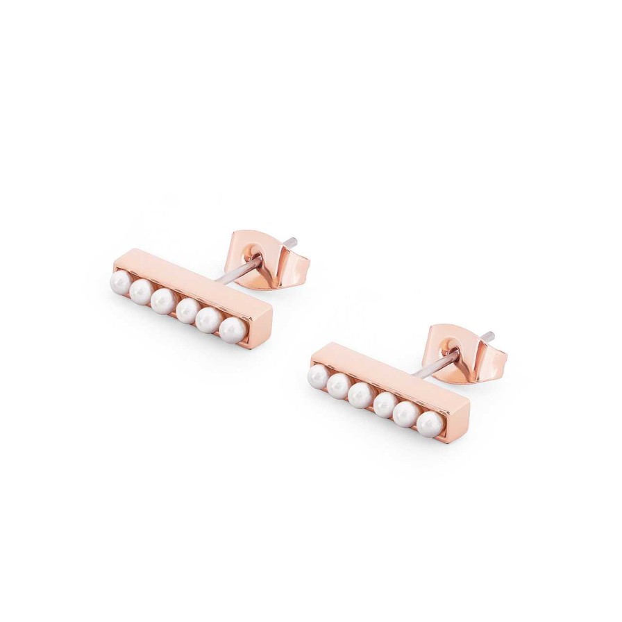 Jewellery Tipperary Crystal | T-Bar Stud Earrings Rose Gold Set With Pearls - New Autumn 2023