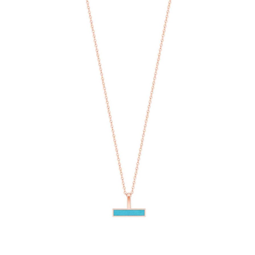 Jewellery Tipperary Crystal | Turquoise T-Bar Pendant Rose Gold