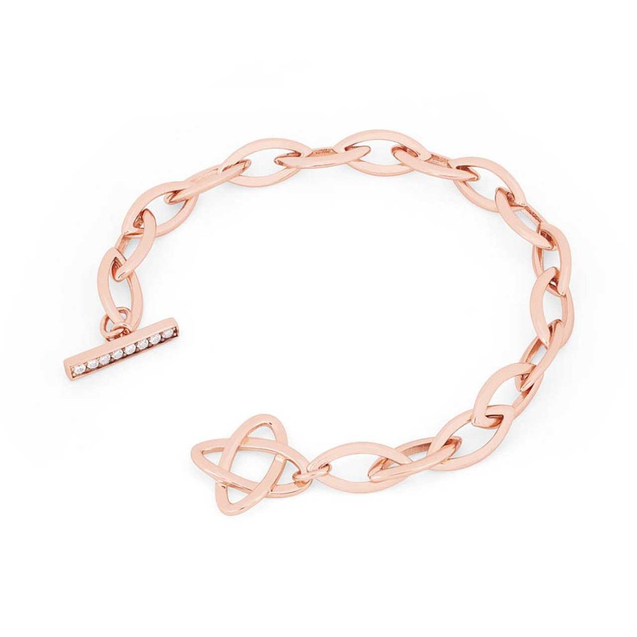 Jewellery Tipperary Crystal | T-Bar Leaf Chain Bracelet Rose Gold