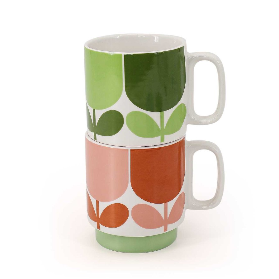 Homeware Orla Kiely Mugs | Orla Kiely Set 2 Mugs - Block Flower Tomato/ Fern