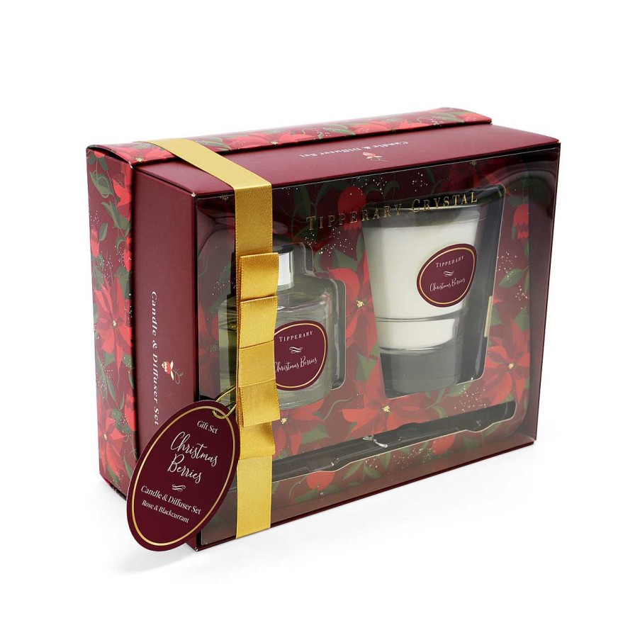 Homeware Tipperary Crystal Diffusers | Poinsettia Candle & Diffuser Set - Christmas Berries