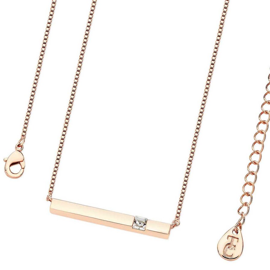 Jewellery Tipperary Crystal | April - Rose Gold Bar Birthstone Pendant - Clear Crystal