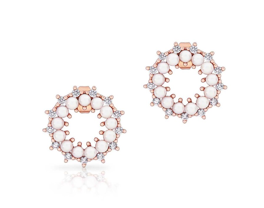 Jewellery Romi Dublin | Romi Rose Gold Pearl Circle Inset Earrings