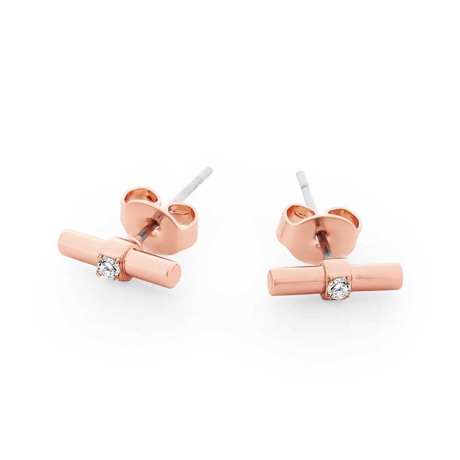 Jewellery Tipperary Crystal | T-Bar Earrings Cz Centre Rose Gold