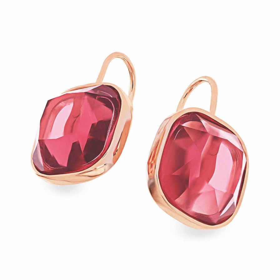 Jewellery Tipperary Crystal | Maureen O'Hara Raspberry Cushion Stone Rose Gold Earrings