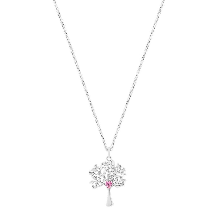 Jewellery Tipperary Crystal | Tree Of Life & Pink Heart Cz Silver Pendant - New 2023