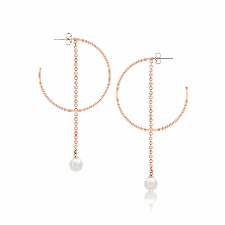 Jewellery Romi Dublin | Romi Rose Gold Pearl & Chain Earrings