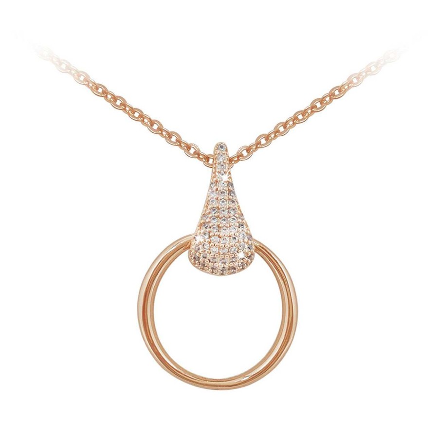 Jewellery Tipperary Crystal | Rose Gold Circle Pendant With Pave Set Bale