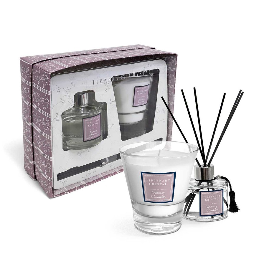 Homeware Tipperary Crystal Fragrance | Rosemary & Lavender Candle & Diffuser Folded Card Gift Set