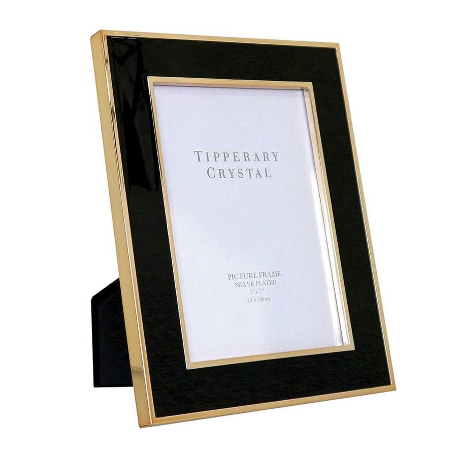 Homeware Tipperary Crystal Photo Frames | Black Enamel Frame With Rose Gold Edging 5 Inch X 7 Inch