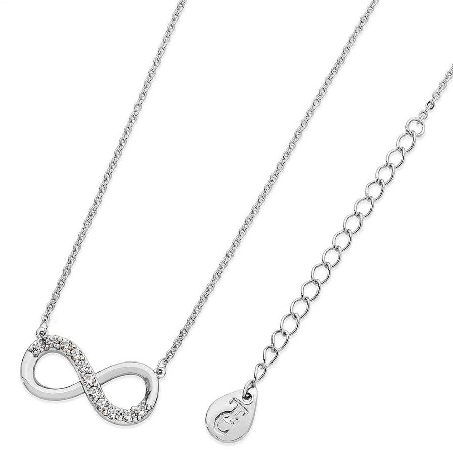 Jewellery Tipperary Crystal | Part Stone Set Infinity Pendant Silver