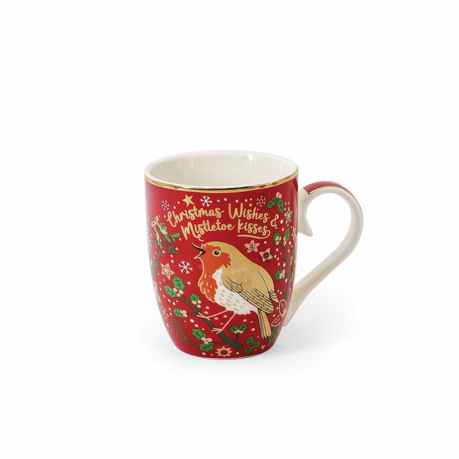 Homeware Tipperary Crystal Mugs | Christmas Robin S/4 Mugs