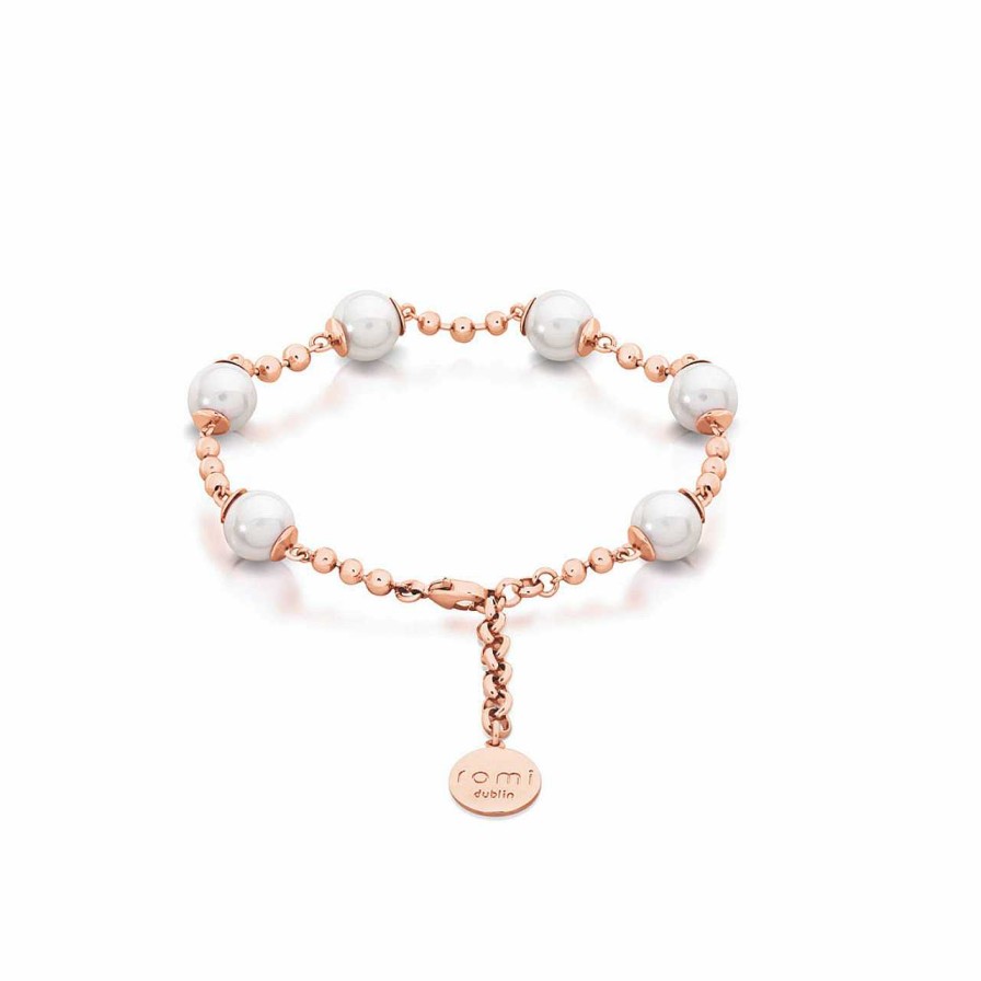 Jewellery Romi Dublin | Romi Rose Gold Pearl & Chain Bracelet