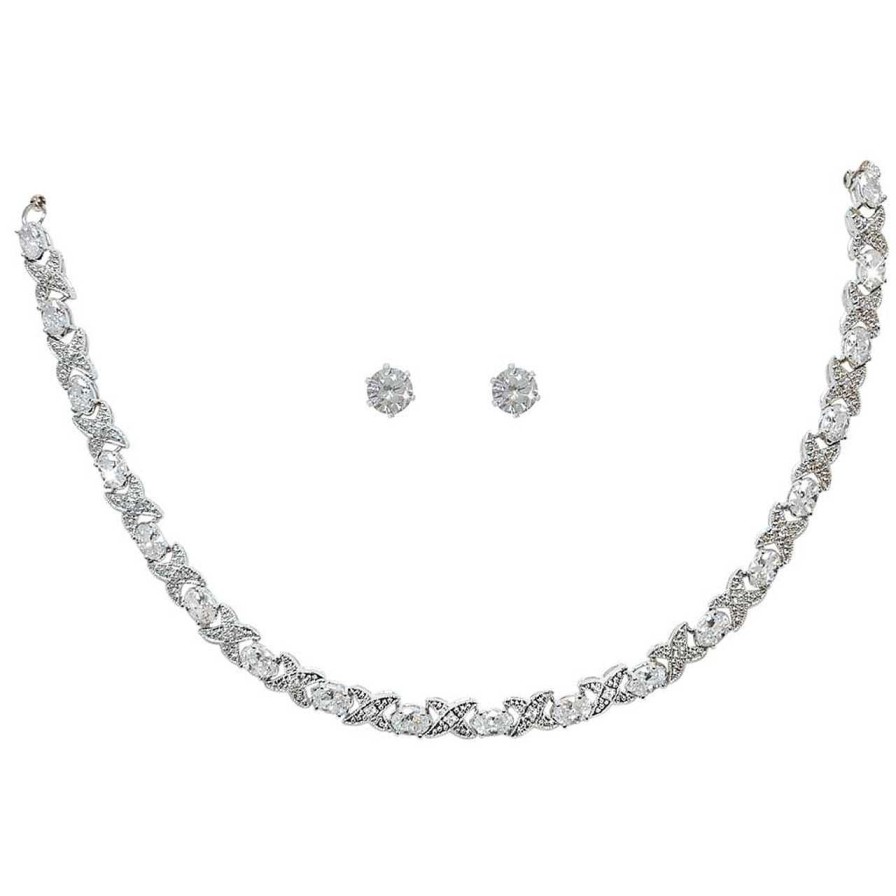 Jewellery Tipperary Crystal | Silver Necklace X&O And Earrings 6Mm