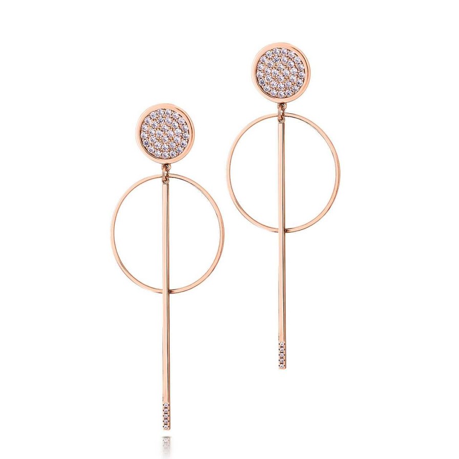 Jewellery Romi Dublin | Romi Rose Gold Pav Hoop & Stem Earrings