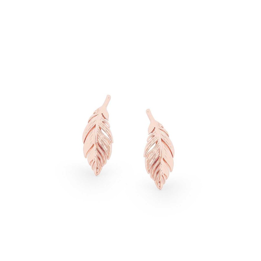 Jewellery Tipperary Crystal | Feather Mini Stud Earrings Rg - New Autumn 2023