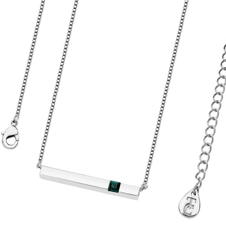 Jewellery Tipperary Crystal | May - Silver Bar Birthstone Pendant - Emerald Crystal