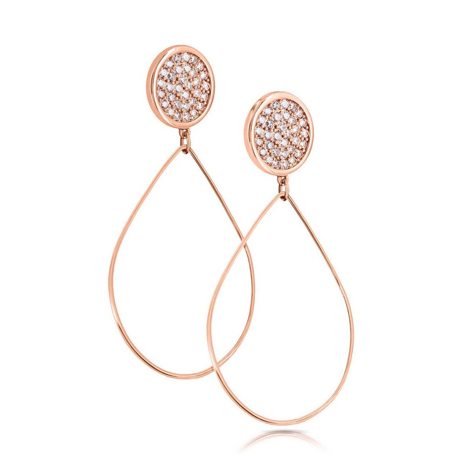 Jewellery Romi Dublin | Romi Rose Gold Pav Disc Drop Earrings