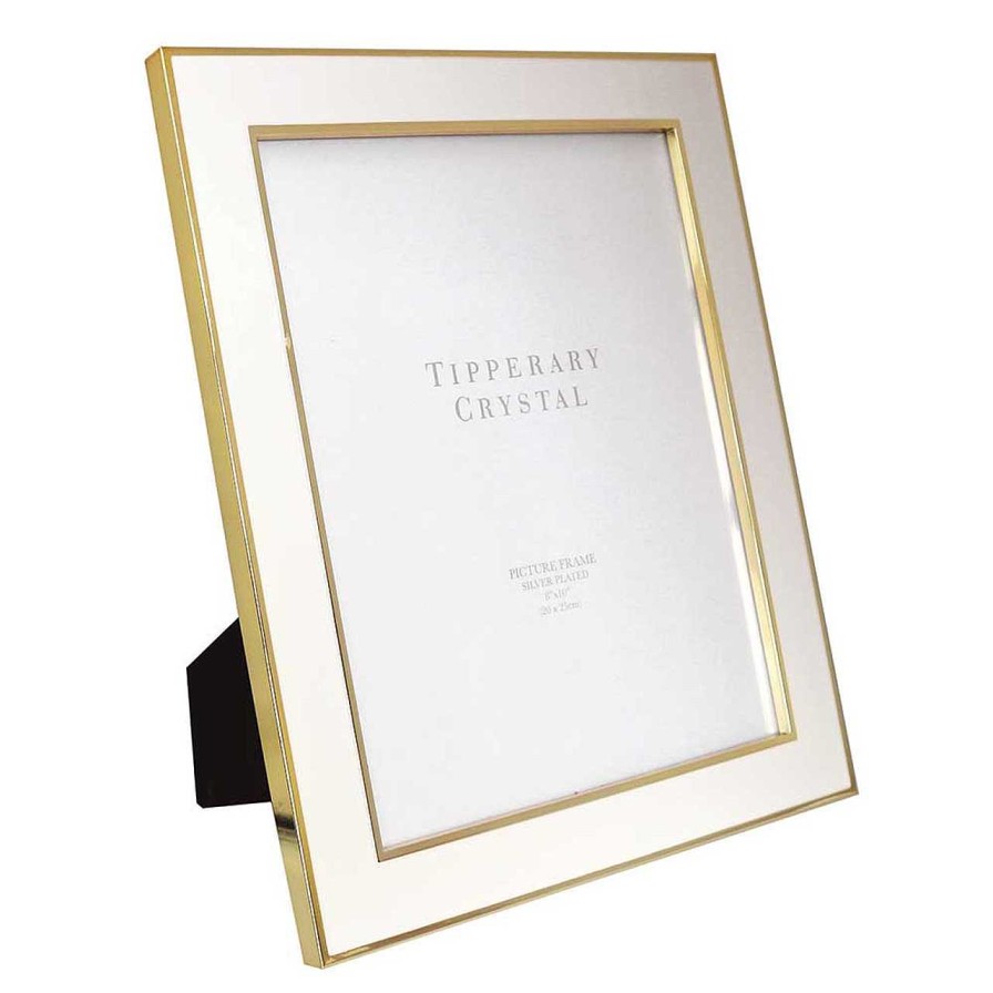 Homeware Tipperary Crystal Cushions | White Enamel Frame With Gold Edging 8 Inch X 10 Inch