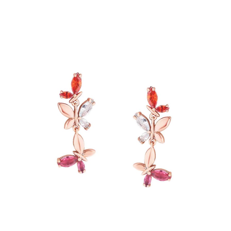 Jewellery Butterfly | Tc Butterfly Rose Gold 3 Butterfly Drop Earrings - New 2023