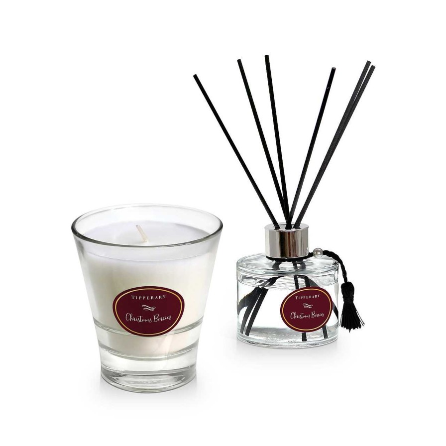 Homeware Tipperary Crystal Diffusers | Poinsettia Candle & Diffuser Set - Christmas Berries