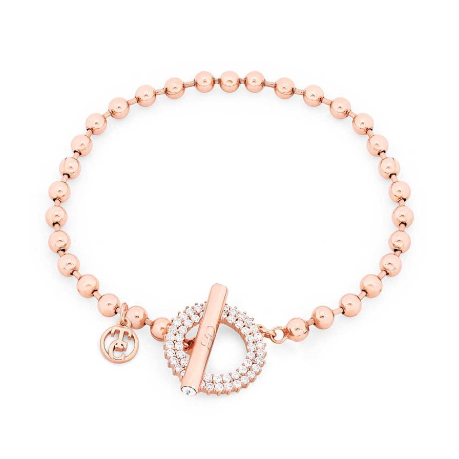 Jewellery Tipperary Crystal | T-Bar Ball Chain Circle Cz'S Bracelet Rose Gold