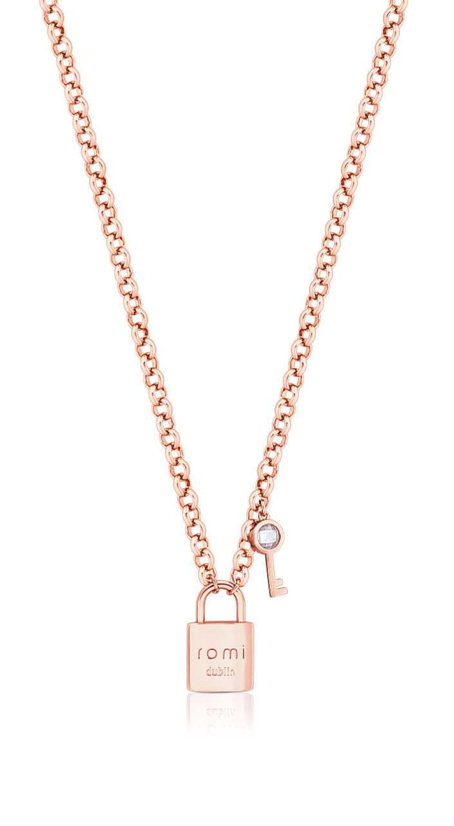 Jewellery Romi Dublin | Romi Rose Gold Padlock Circle Chain Pendant