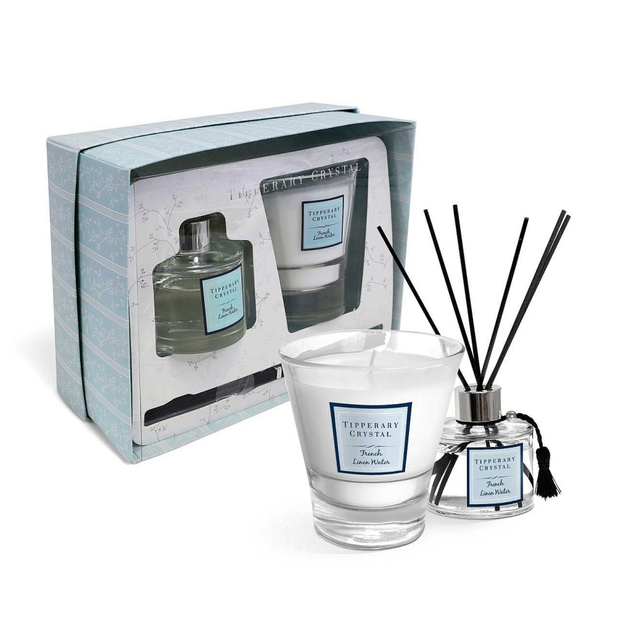 Homeware Tipperary Crystal Fragrance | French Linen Candle & Diffuser Folded Card Gift Set