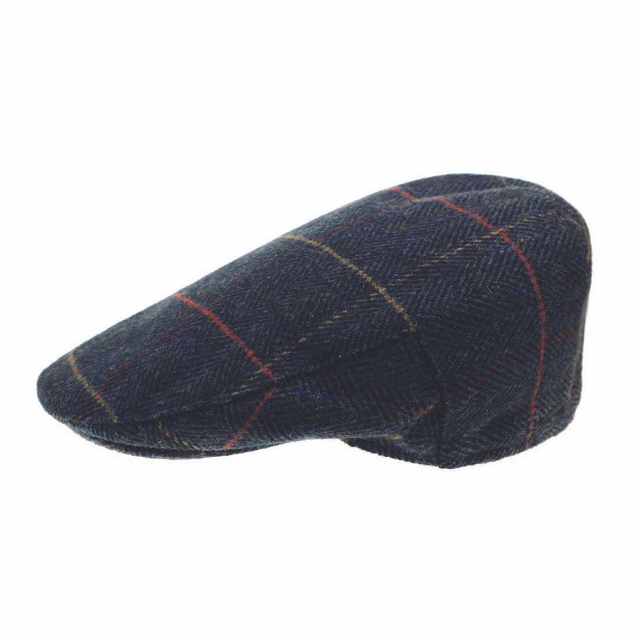 Handbags The Quiet Man | Flat Cap - Navy Herringbone/Tartan