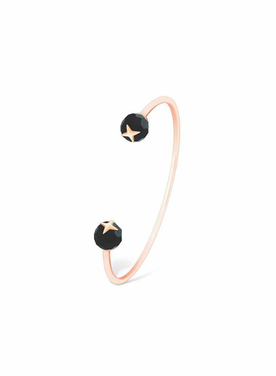 Jewellery Tipperary Crystal | Moon Bangle Black Bead - Rose Gold