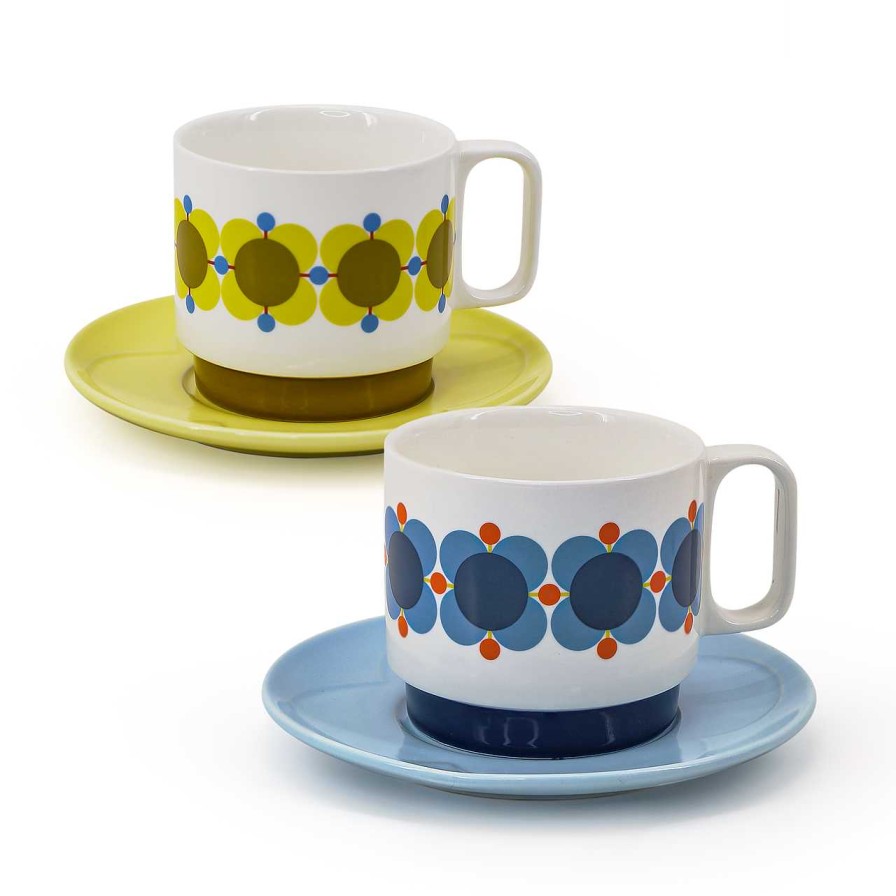 Homeware Orla Kiely Cups | Orla Kiely Set 2 Tea Cup & Saucer - Atomic Flower