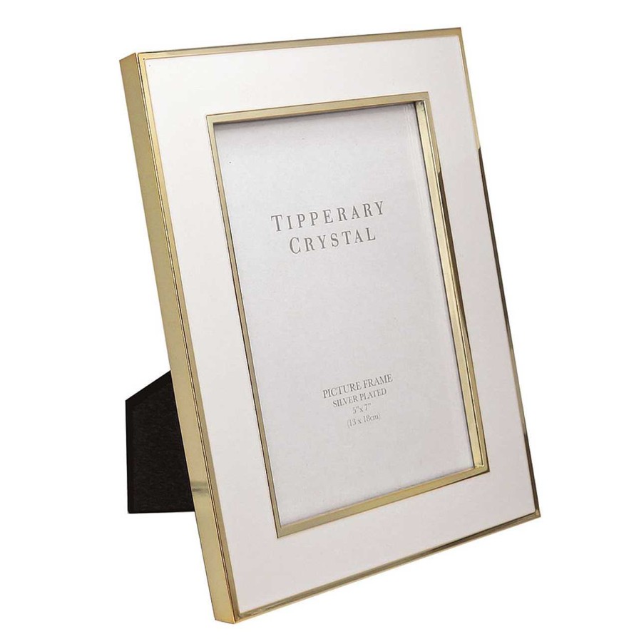 Homeware Tipperary Crystal Cushions | White Enamel Frame With Gold Edging 5 Inch X 7 Inch