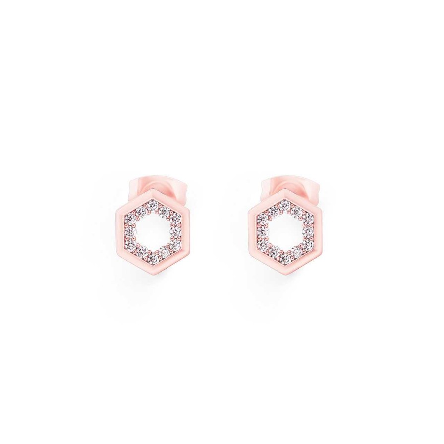 Jewellery Bees | Bee Rose Gold Hexagonal Stud Earrings