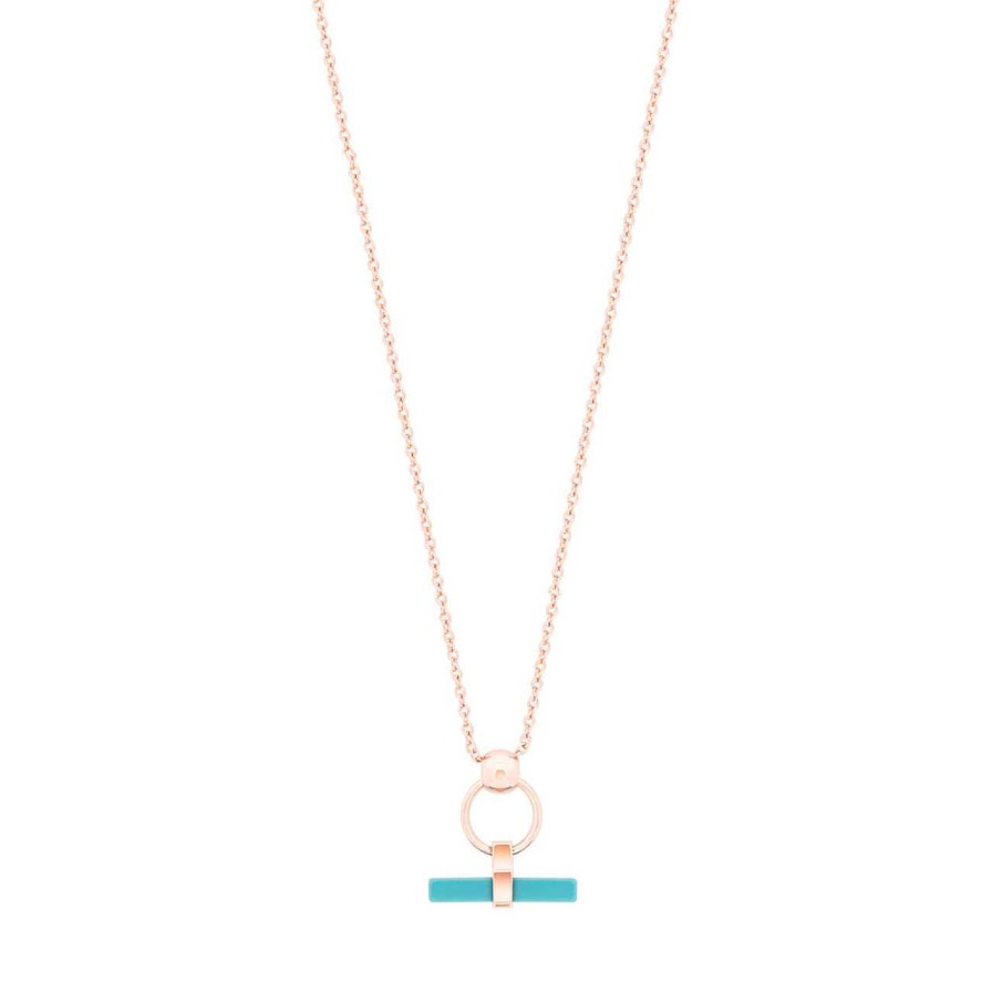 Jewellery Tipperary Crystal | Turquoise Bar & Circle Pendant Rose Gold