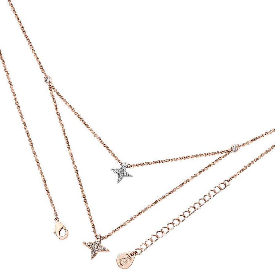 Jewellery Tipperary Crystal | Double Floating Pave Star Necklace Rose Gold