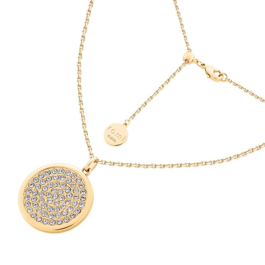 Jewellery Romi Dublin | Romi Gold Pave Disc Pendant