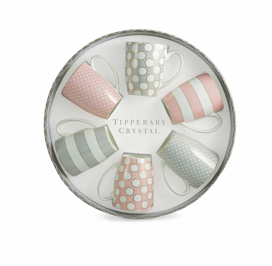 Homeware Tipperary Crystal Oil | Set 6 Bone China Mugs - Spots & Stripes Party Pack