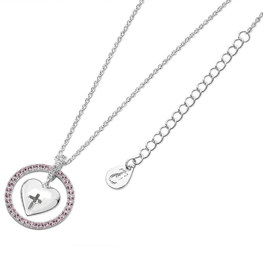 Jewellery Tipperary Crystal | Heart In Pink Cz Halo Necklace