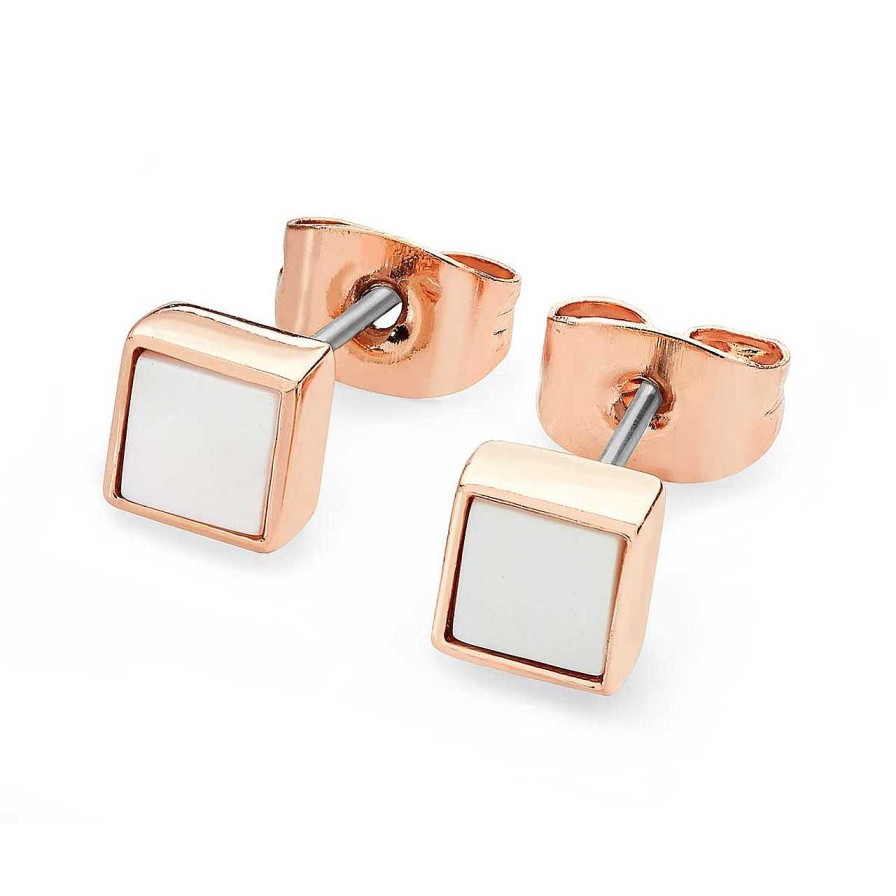 Jewellery Tipperary Crystal | June - Rose Gold Square Birthstone Earrings - Pearl