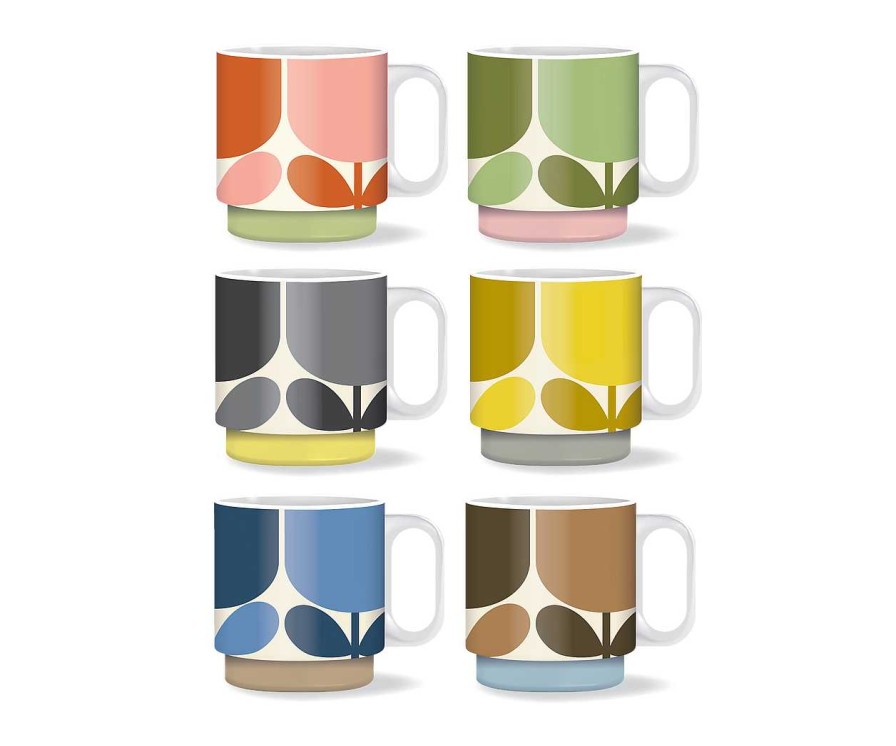 Homeware Orla Kiely Glass | Orla Kiely Set 6 Stacking Mugs - Block Flower