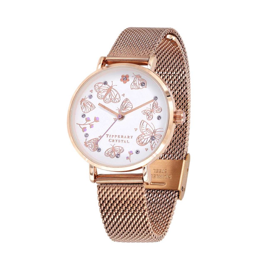 Jewellery Tipperary Crystal | Butterfly Rose Gold Watch