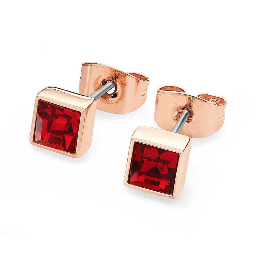 Jewellery Tipperary Crystal | January - Rose Gold Square Birthstone Earrings - Garnet Crystal