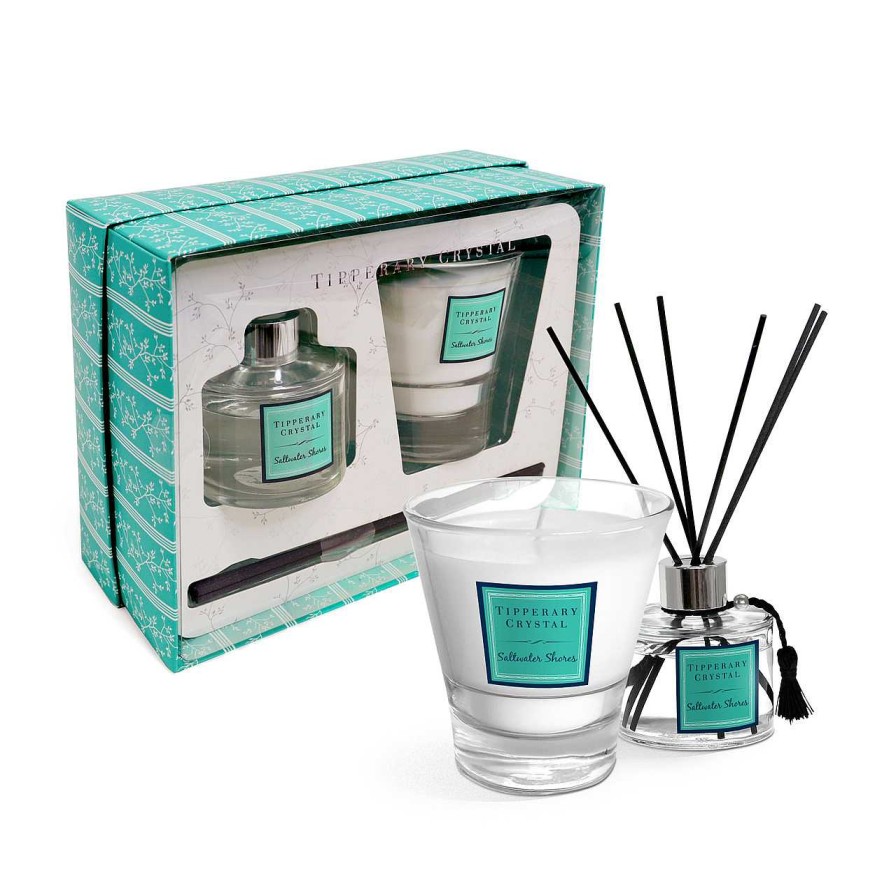 Homeware Tipperary Crystal Fragrance | Saltwater Shores Candle & Diffuser Folded Card Gift Set