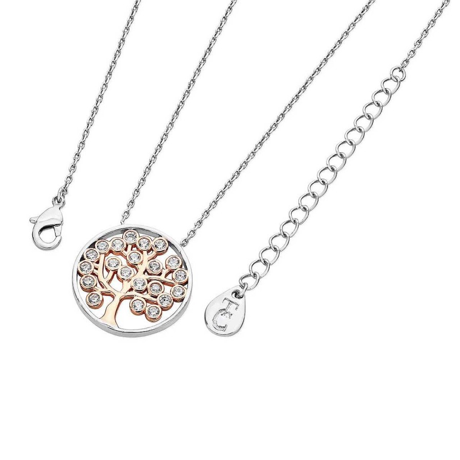 Jewellery Tipperary Crystal | Two Tone Silver Circle Pendant With Rg Tree And Circle Czs