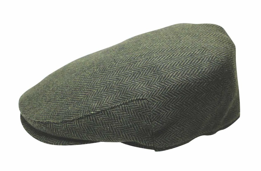 Handbags The Quiet Man | The Quiet Man Green Herringbone Wool Flat Cap