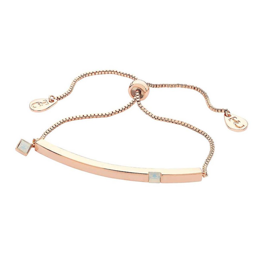 Jewellery Tipperary Crystal | October - Rose Gold Bar Birthstone Bracelet - Opal