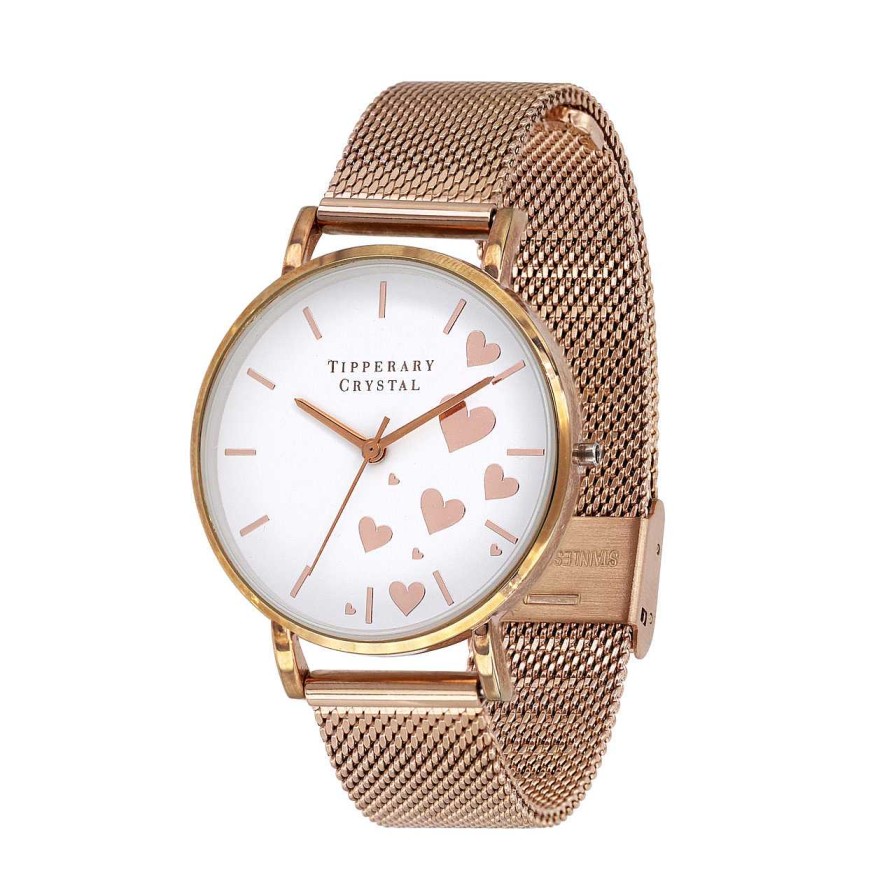 Jewellery Tipperary Crystal | Love Hearts Rose Gold Watch